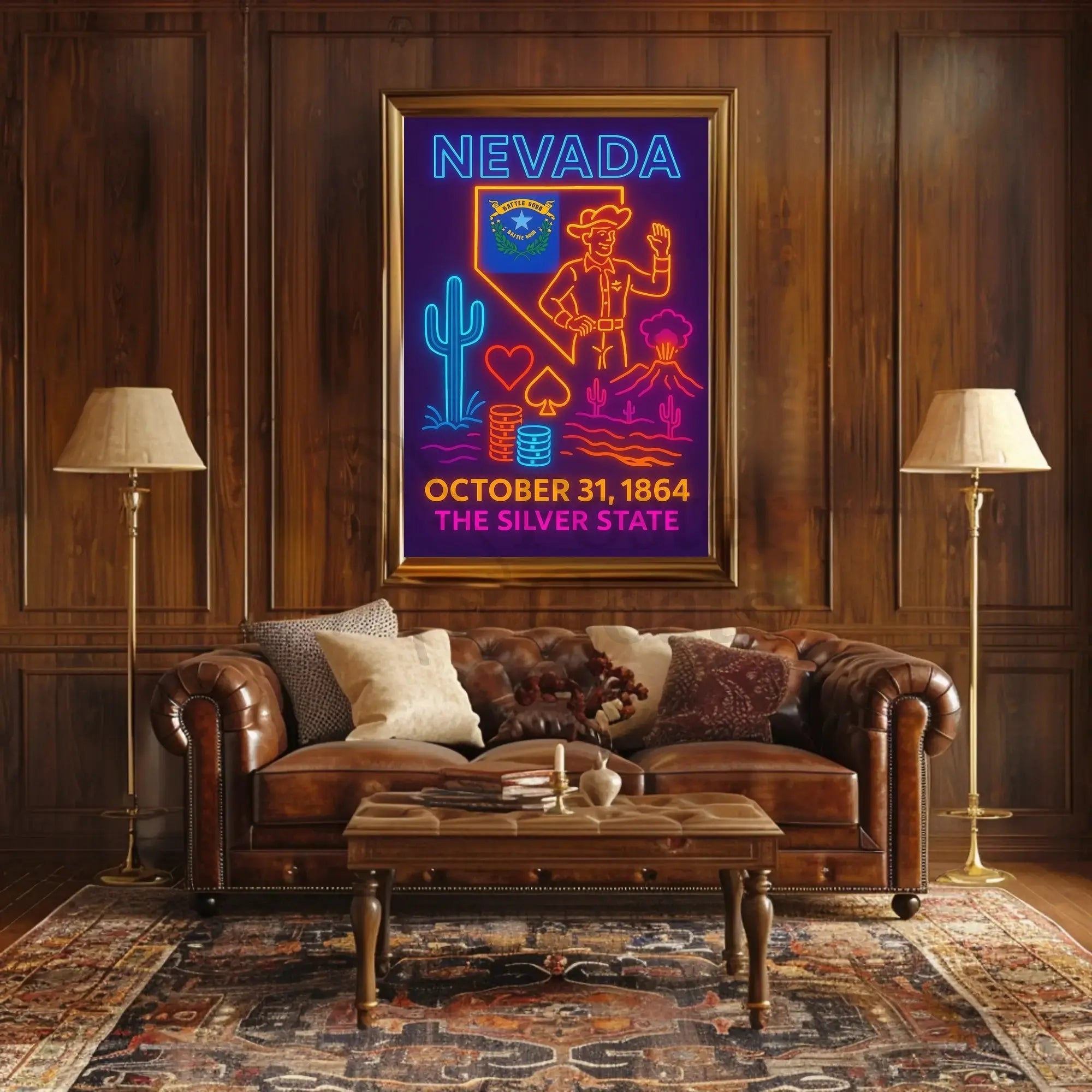 Nevada Neon Design State Pride Cultural Heritage Poster PosterGoat