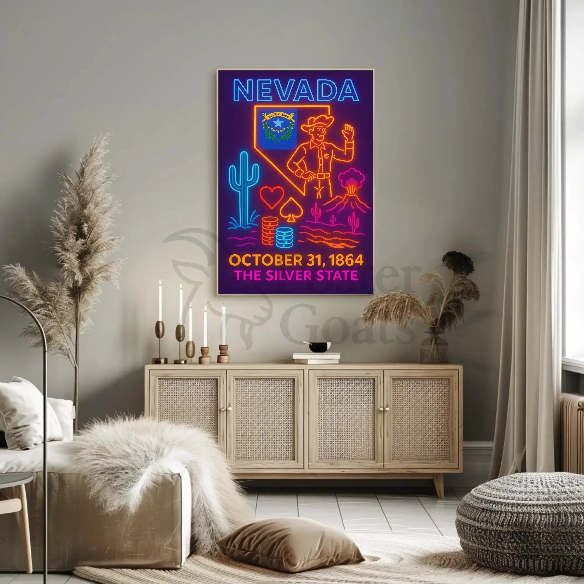 Nevada Neon Design State Pride Cultural Heritage Poster PosterGoat