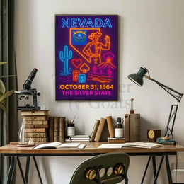 Nevada Neon Design State Pride Cultural Heritage Poster PosterGoat