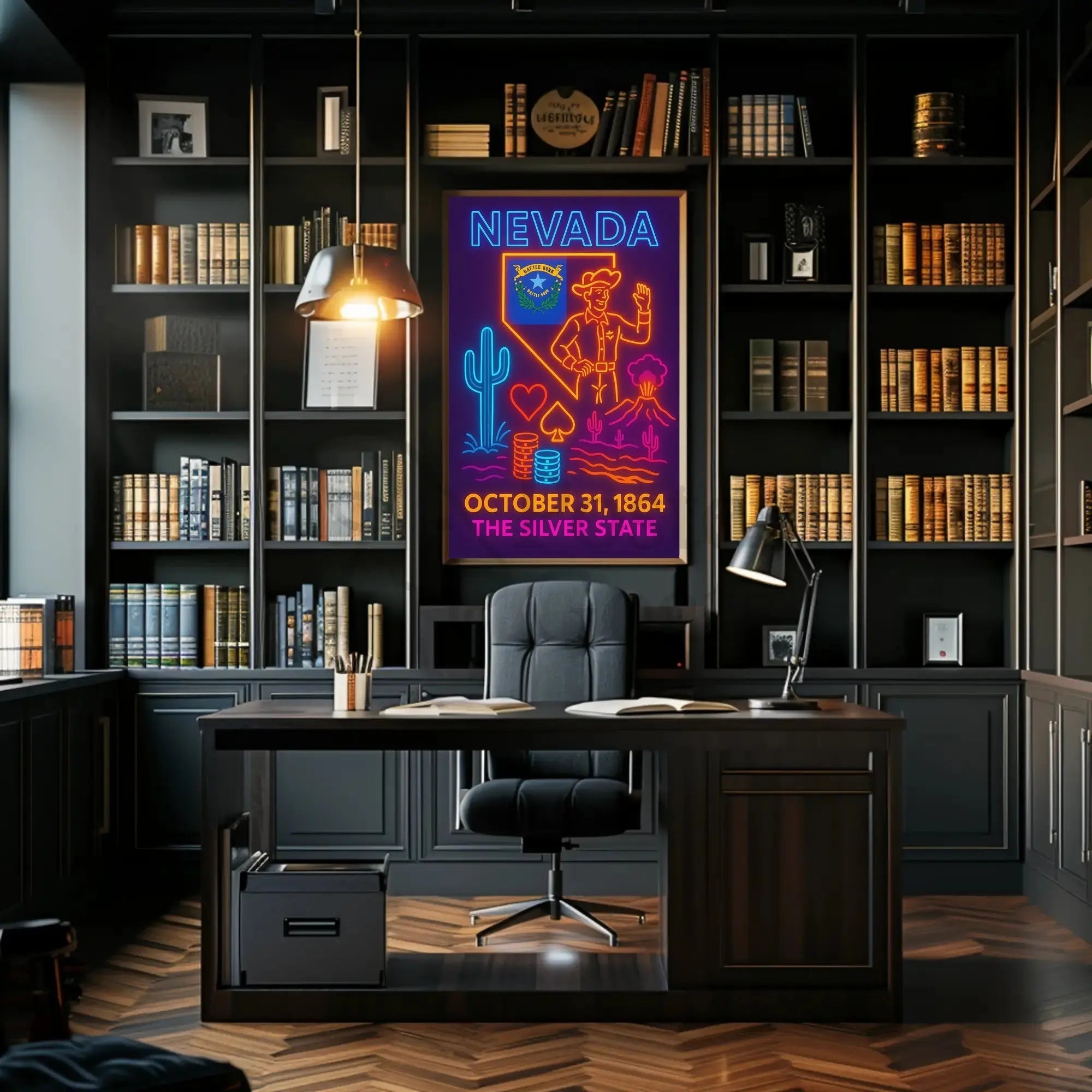 Nevada Neon Design State Pride Cultural Heritage Poster PosterGoat