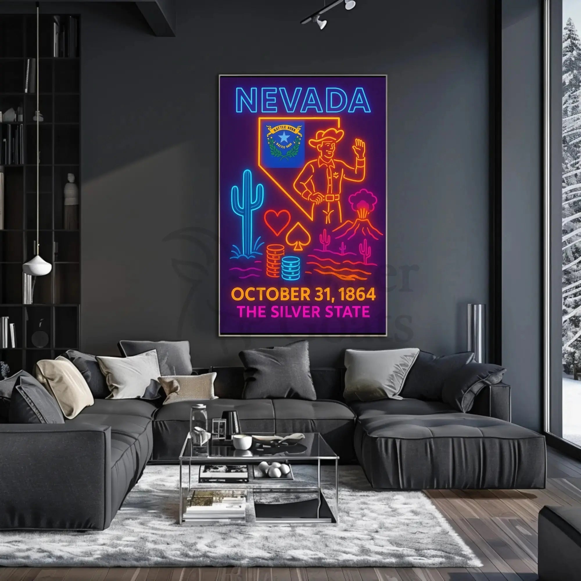 Nevada Neon Design State Pride Cultural Heritage Poster PosterGoat