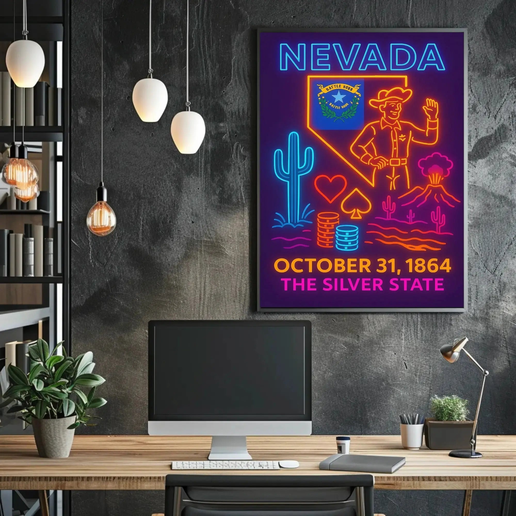 Nevada Neon Design State Pride Cultural Heritage Poster PosterGoat