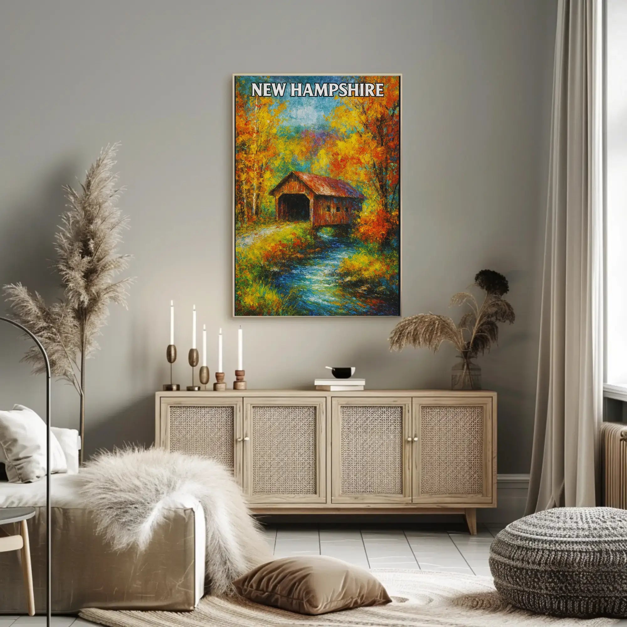 New Hampshire Autumn Scene Impressionistic Travel Poster PosterGoat