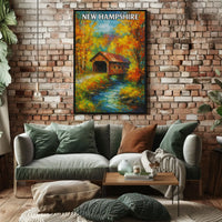 New Hampshire Autumn Scene Impressionistic Travel Poster PosterGoat