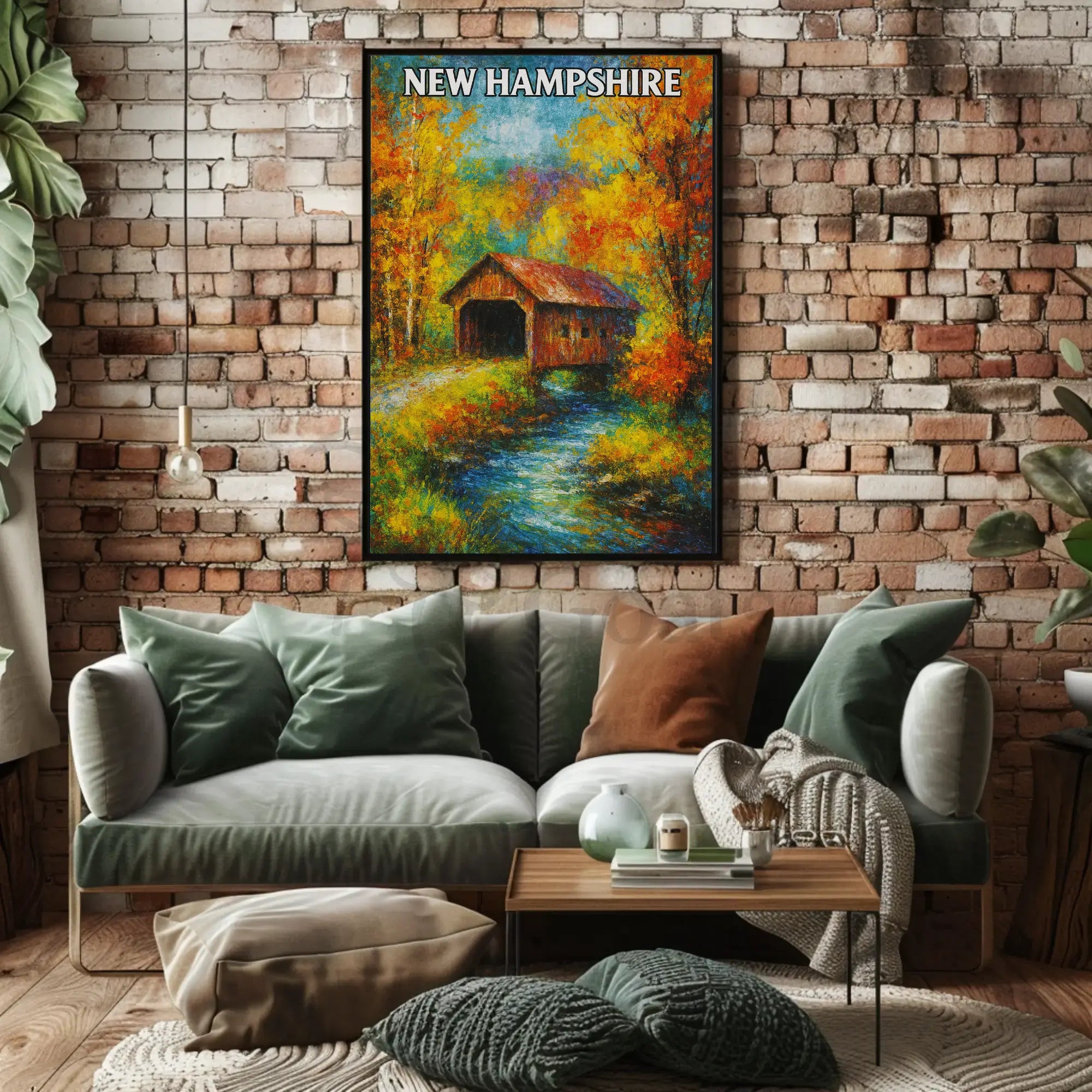 New Hampshire Autumn Scene Impressionistic Travel Poster PosterGoat