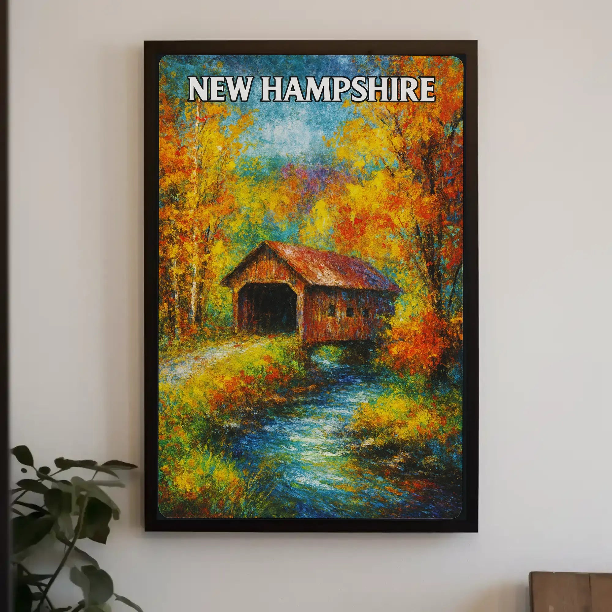 New Hampshire Autumn Scene Impressionistic Travel Poster PosterGoat