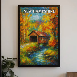 New Hampshire Autumn Scene Impressionistic Travel Poster PosterGoat