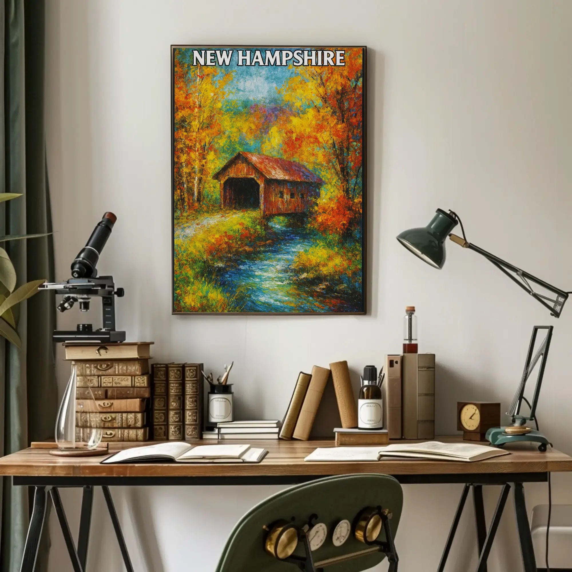 New Hampshire Autumn Scene Impressionistic Travel Poster PosterGoat