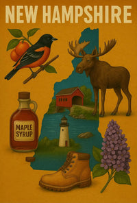 New Hampshire Heritage Illustrated Cultural Poster PosterGoat