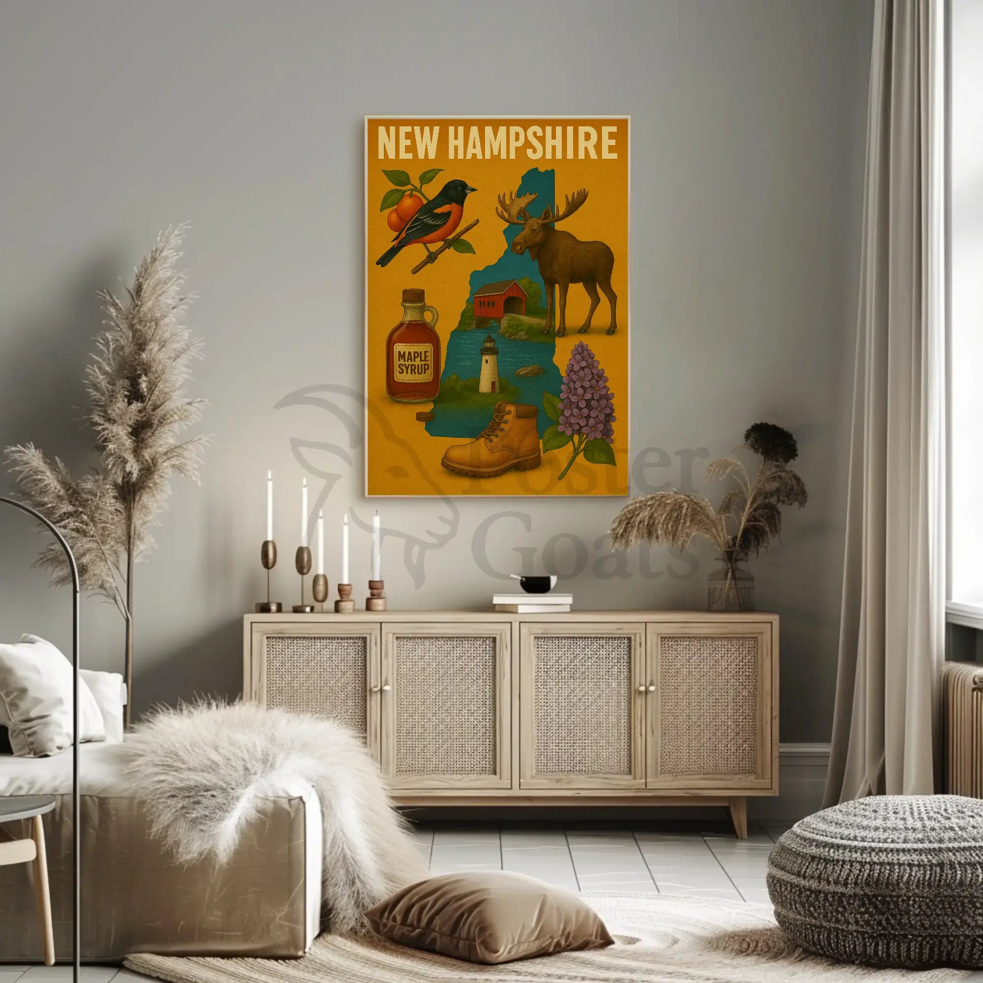 New Hampshire Heritage Illustrated Cultural Poster PosterGoat
