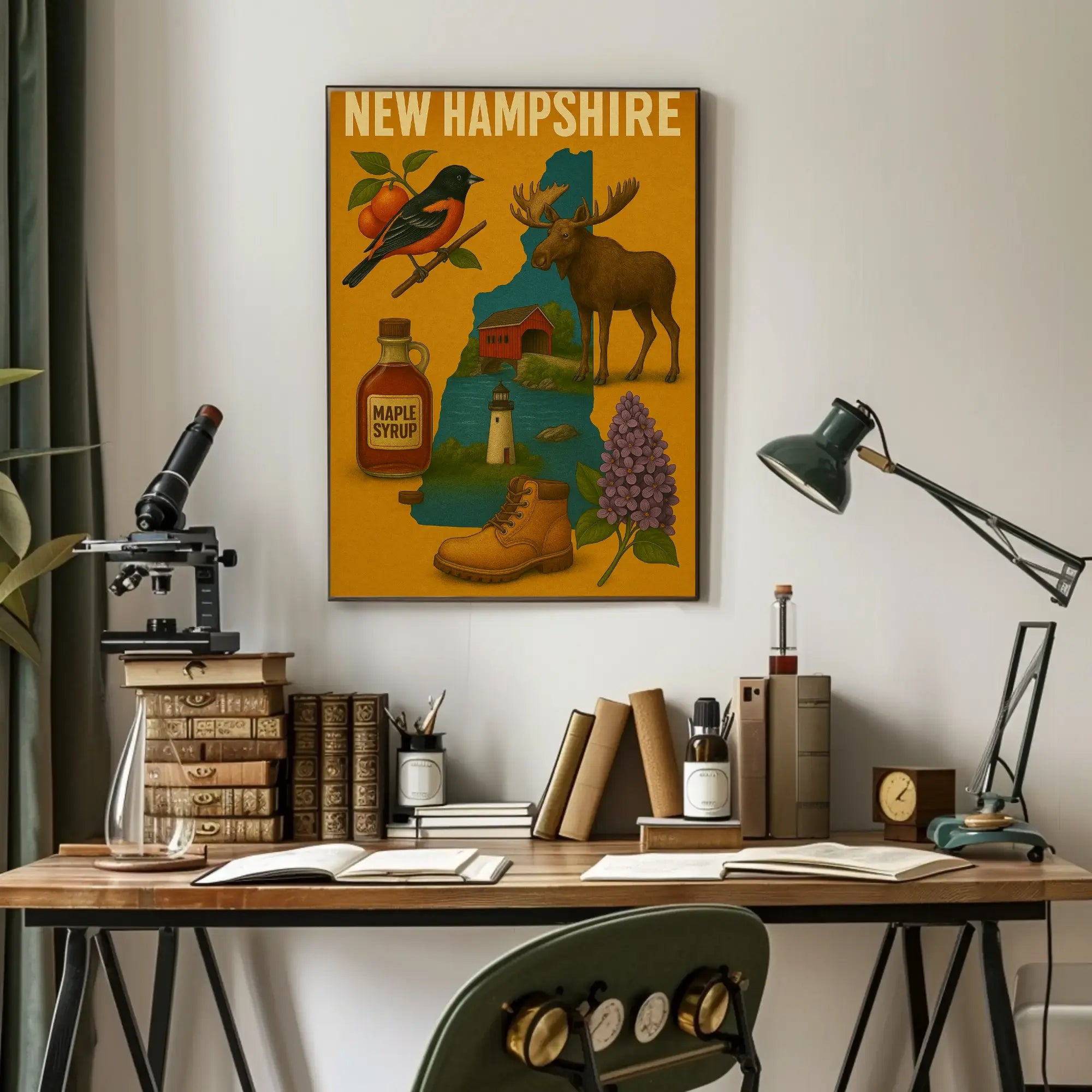 New Hampshire Heritage Illustrated Cultural Poster PosterGoat