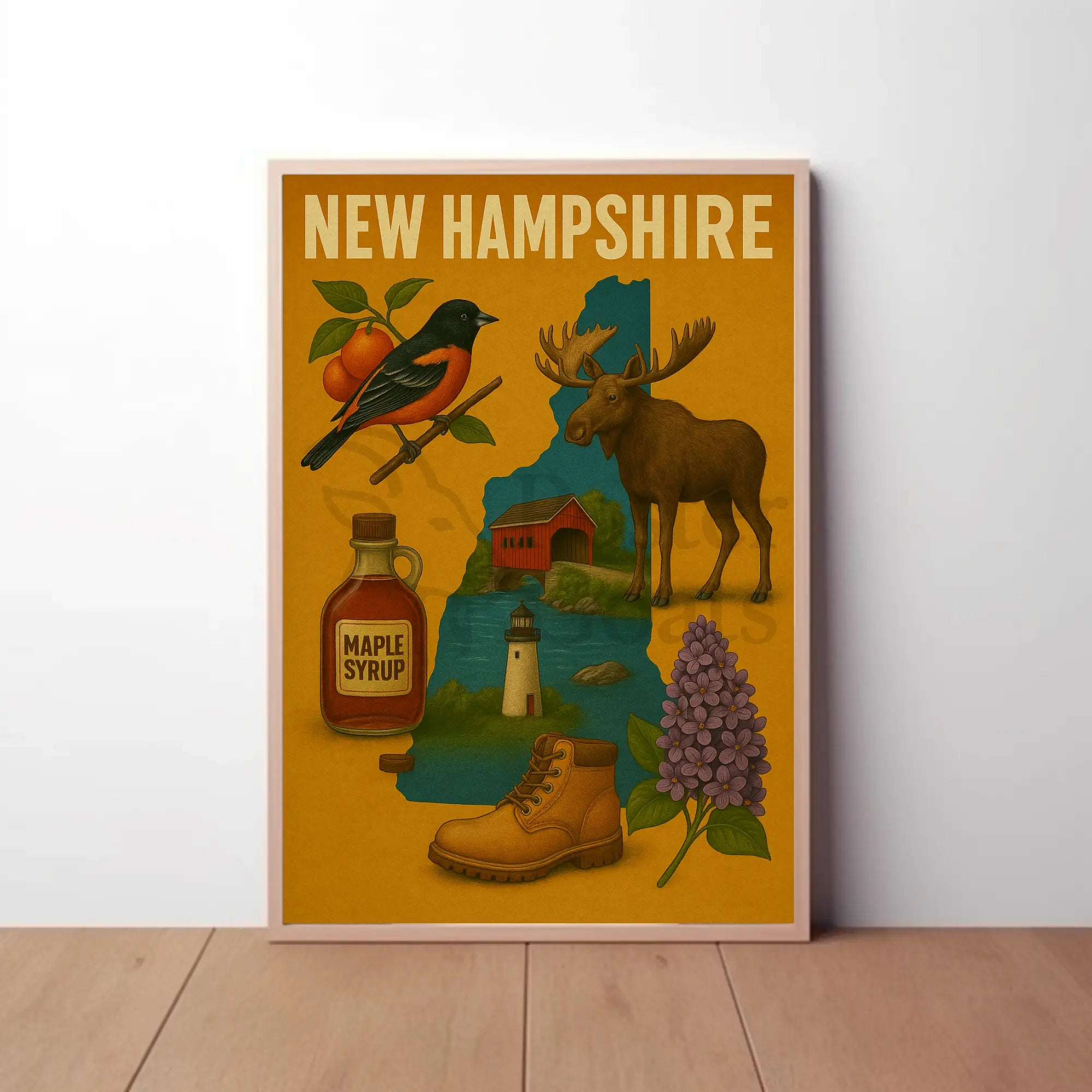 New Hampshire Heritage Illustrated Cultural Poster PosterGoat