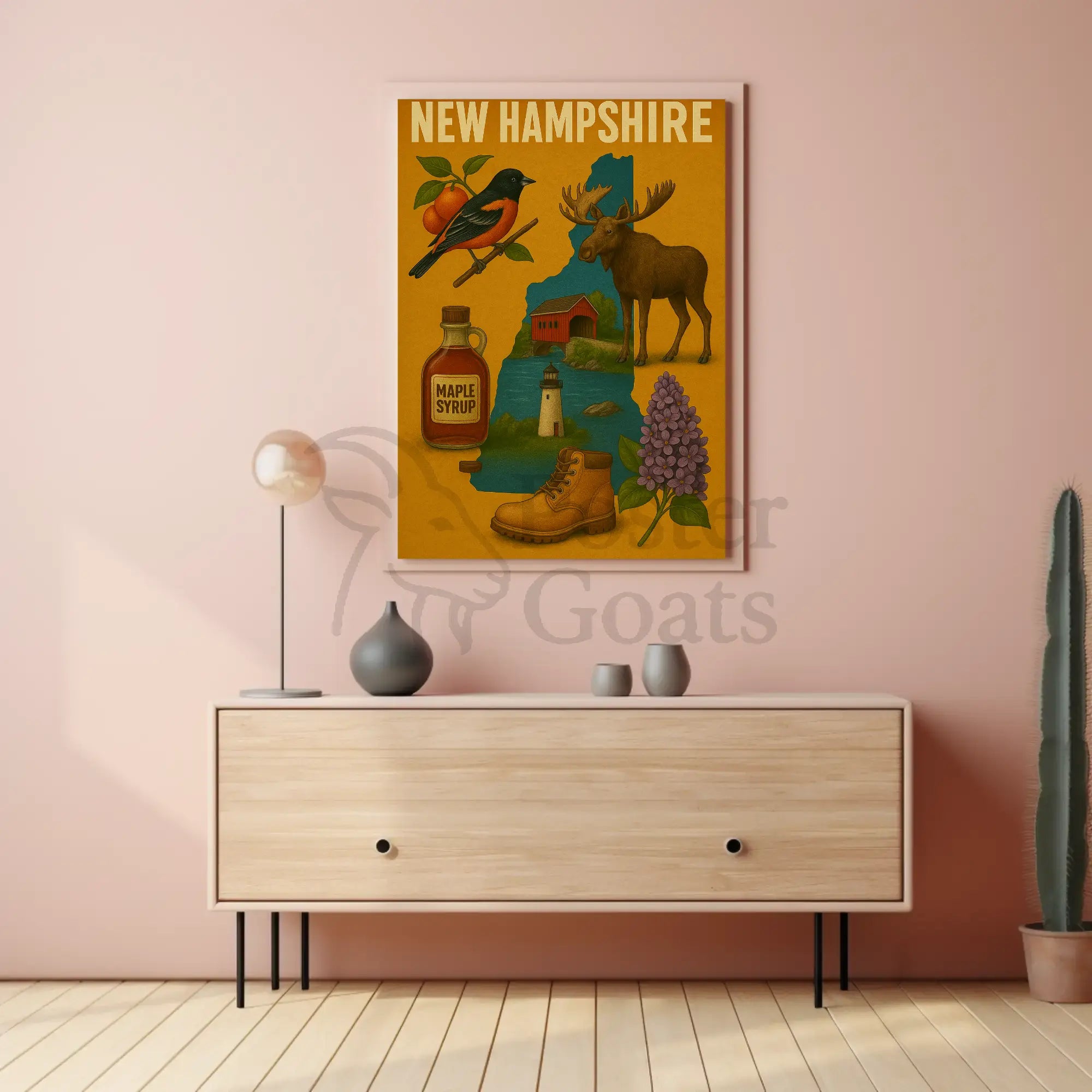 New Hampshire Heritage Illustrated Cultural Poster PosterGoat
