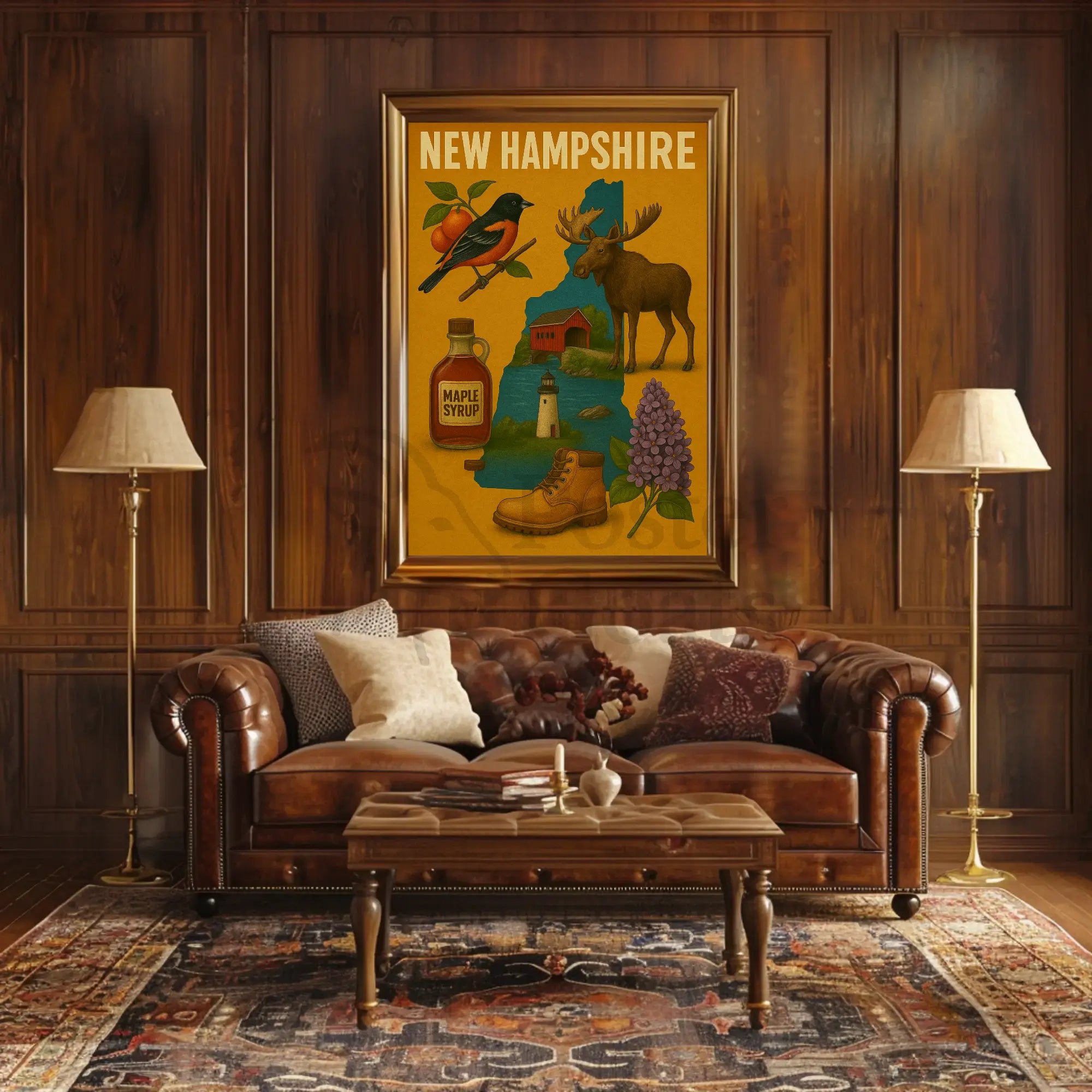 New Hampshire Heritage Illustrated Cultural Poster PosterGoat