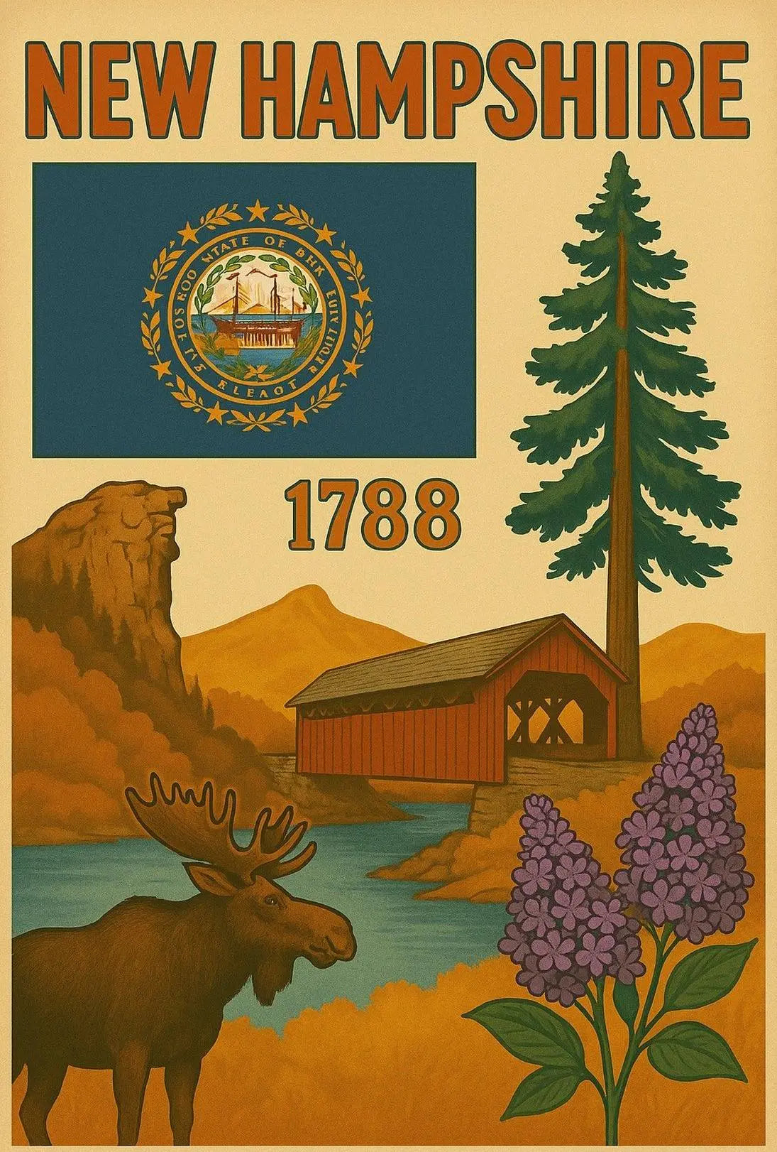 New Hampshire Heritage Tribute Travel Poster PosterGoat