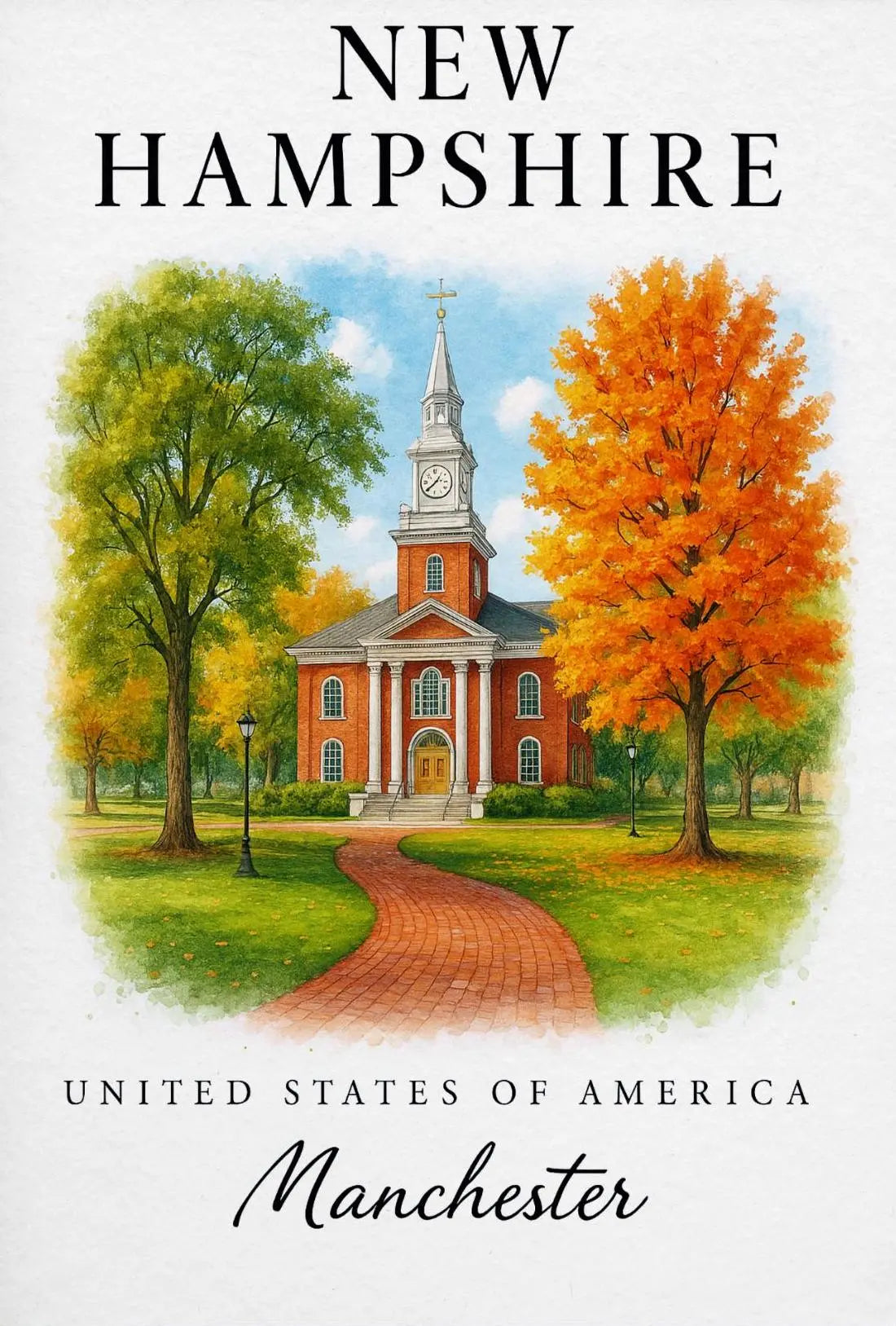 New Hampshire Manchester Clock Tower Travel Poster PosterGoat