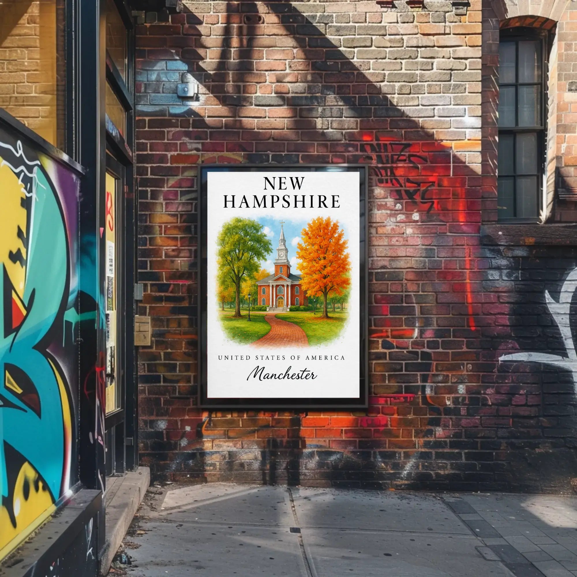 New Hampshire Manchester Clock Tower Travel Poster PosterGoat