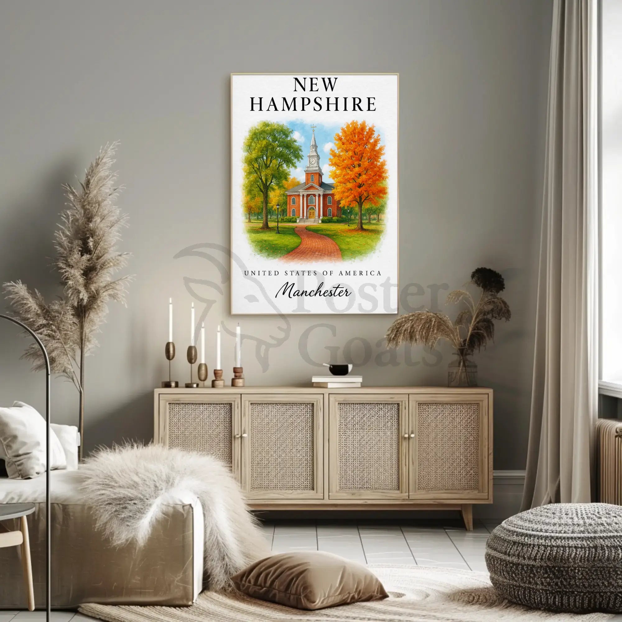 New Hampshire Manchester Clock Tower Travel Poster PosterGoat