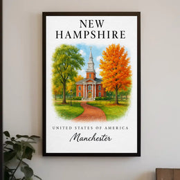 New Hampshire Manchester Clock Tower Travel Poster PosterGoat