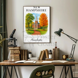 New Hampshire Manchester Clock Tower Travel Poster PosterGoat