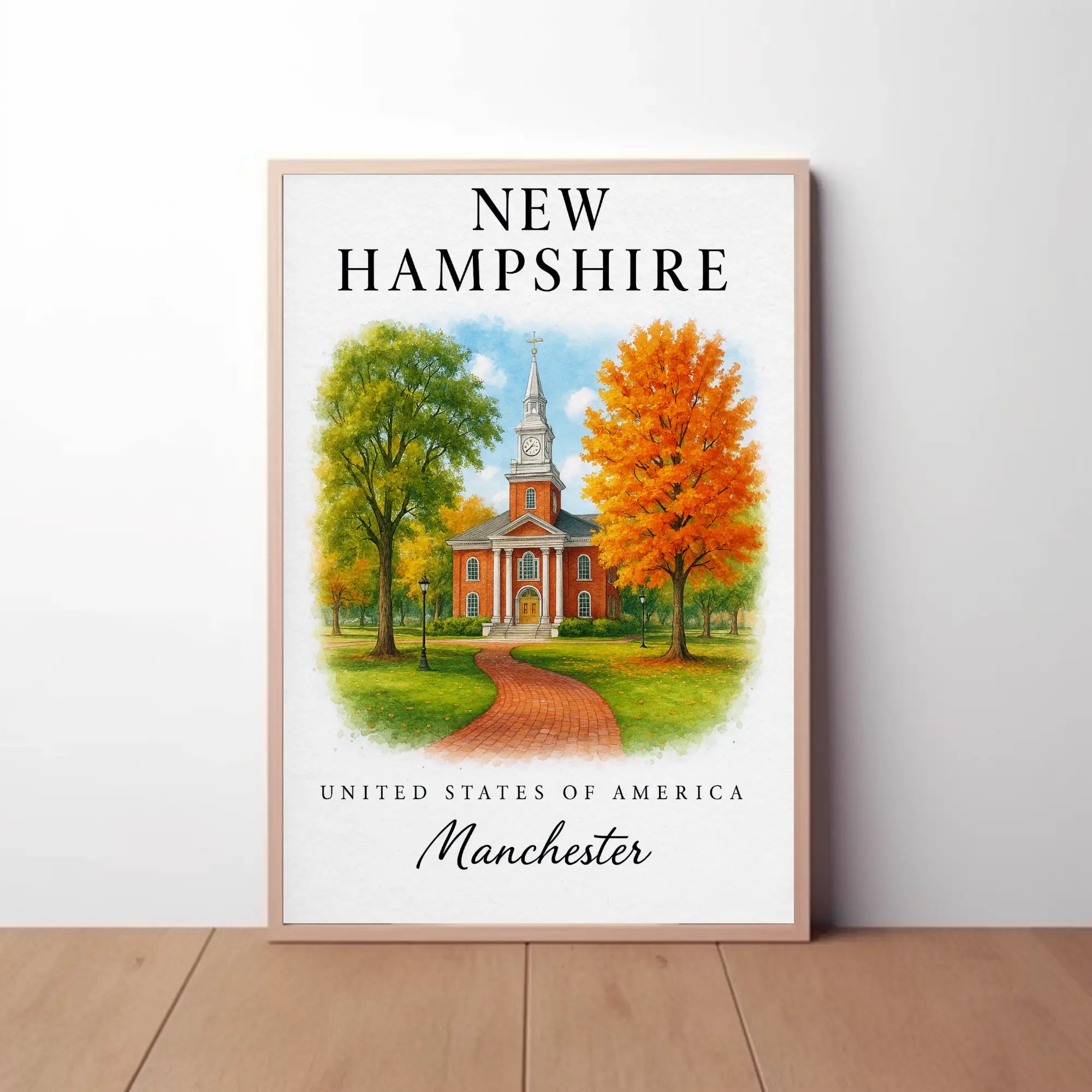 New Hampshire Manchester Clock Tower Travel Poster PosterGoat