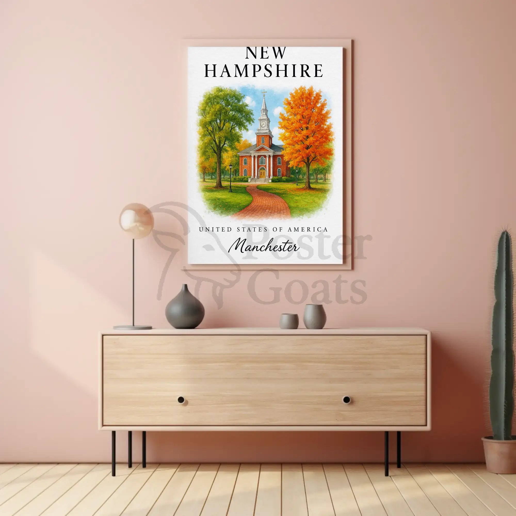New Hampshire Manchester Clock Tower Travel Poster PosterGoat
