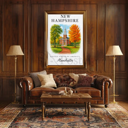 New Hampshire Manchester Clock Tower Travel Poster PosterGoat