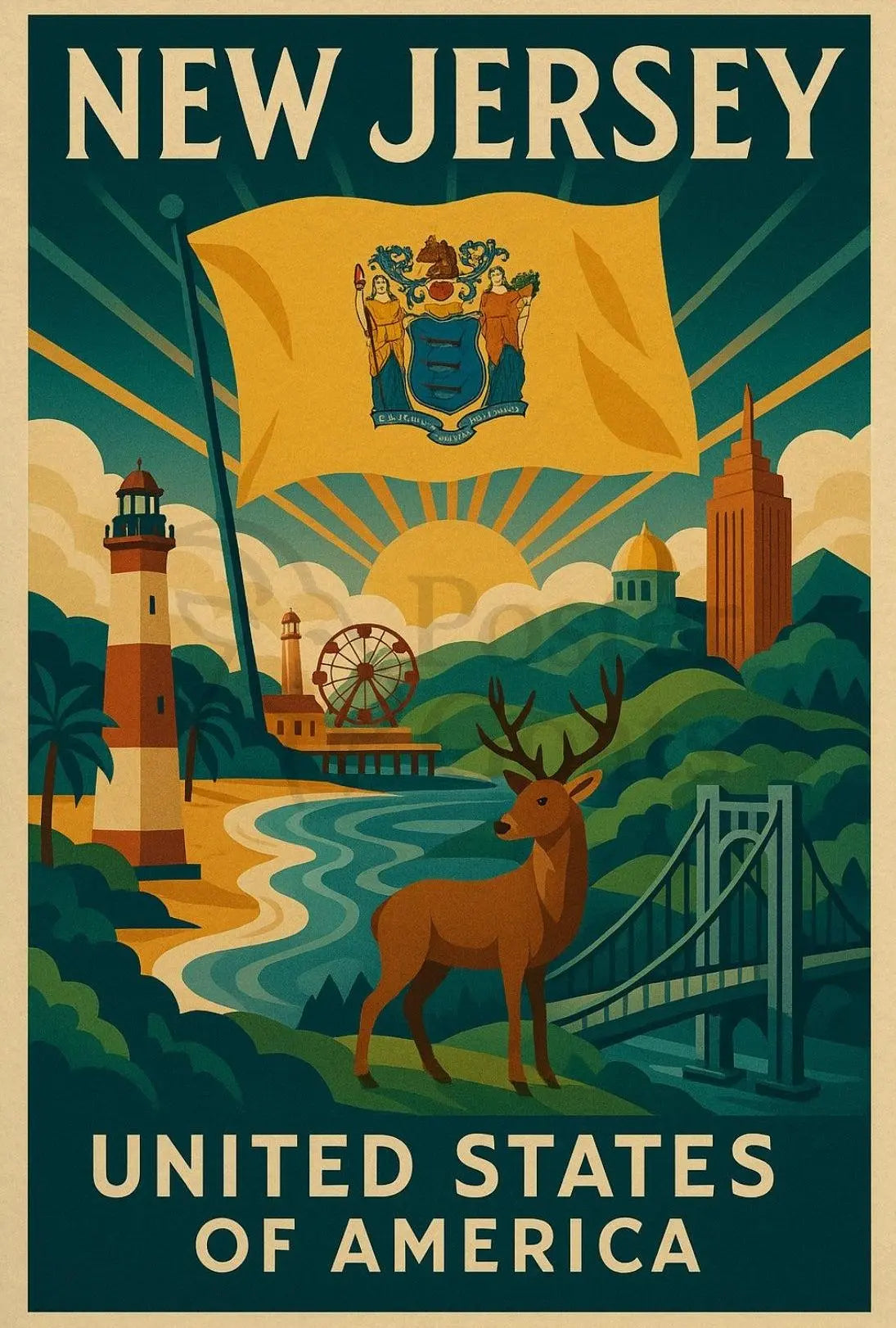 New Jersey Icons Vintage Travel Poster PosterGoat
