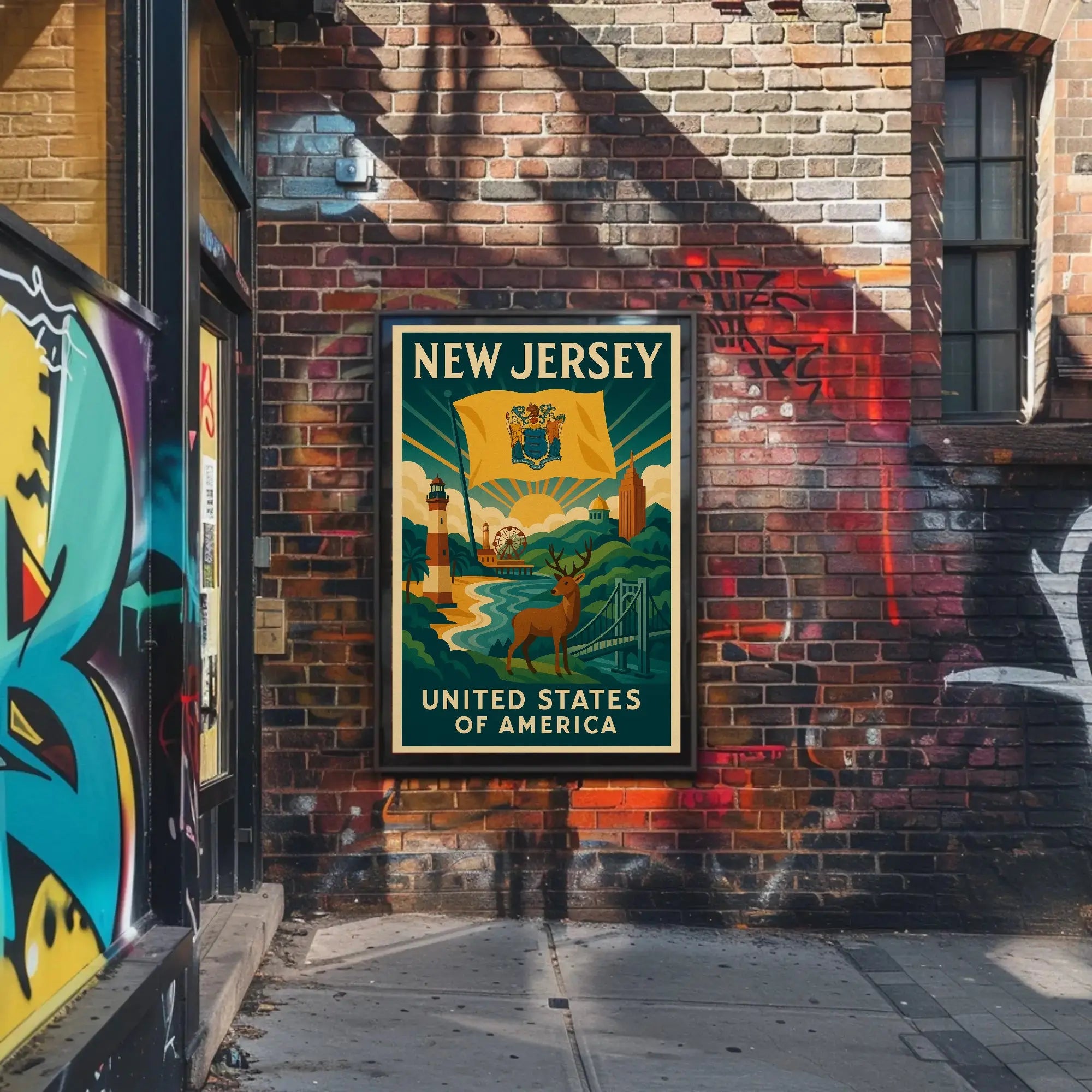 New Jersey Icons Vintage Travel Poster PosterGoat