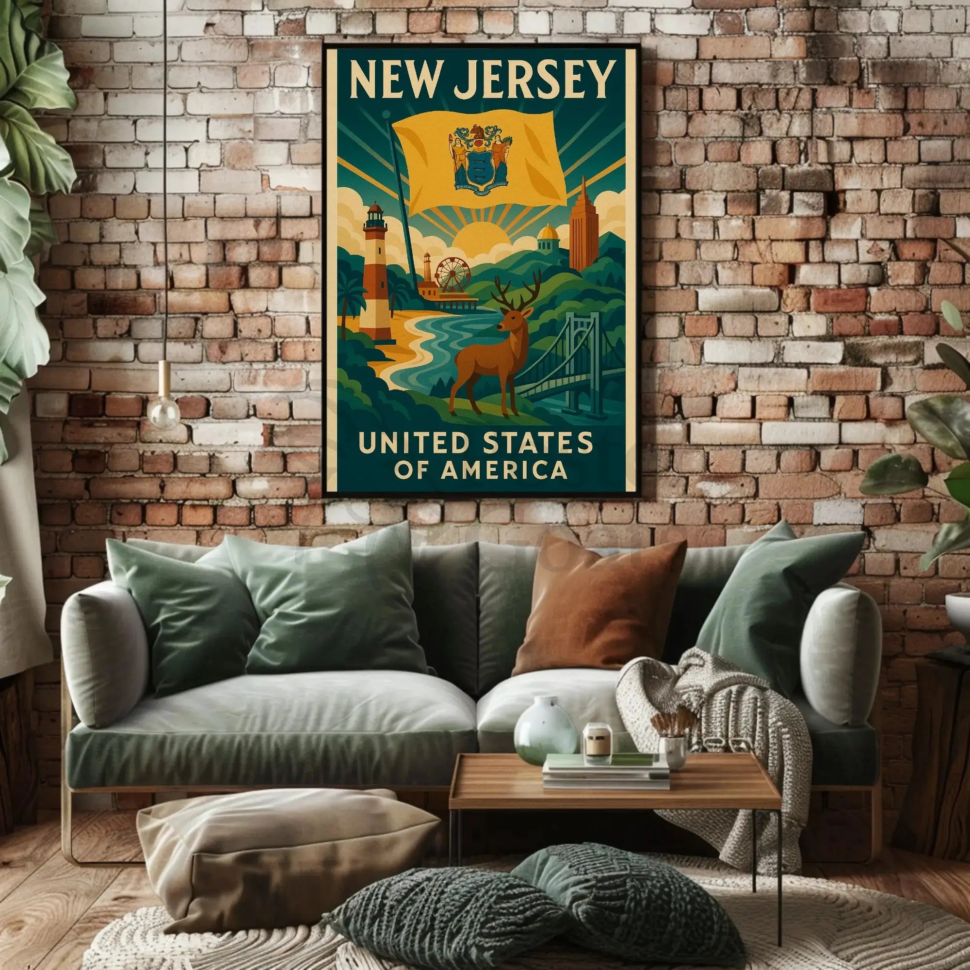 New Jersey Icons Vintage Travel Poster PosterGoat