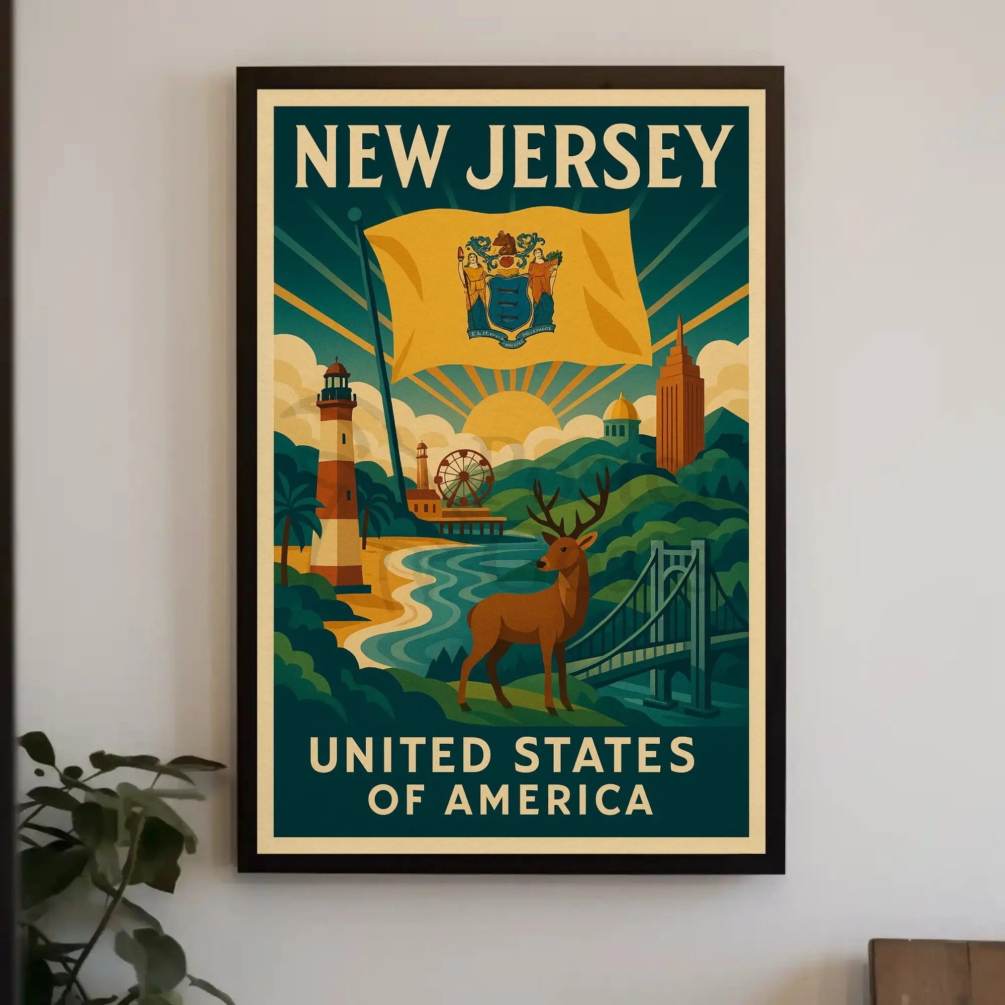 New Jersey Icons Vintage Travel Poster PosterGoat
