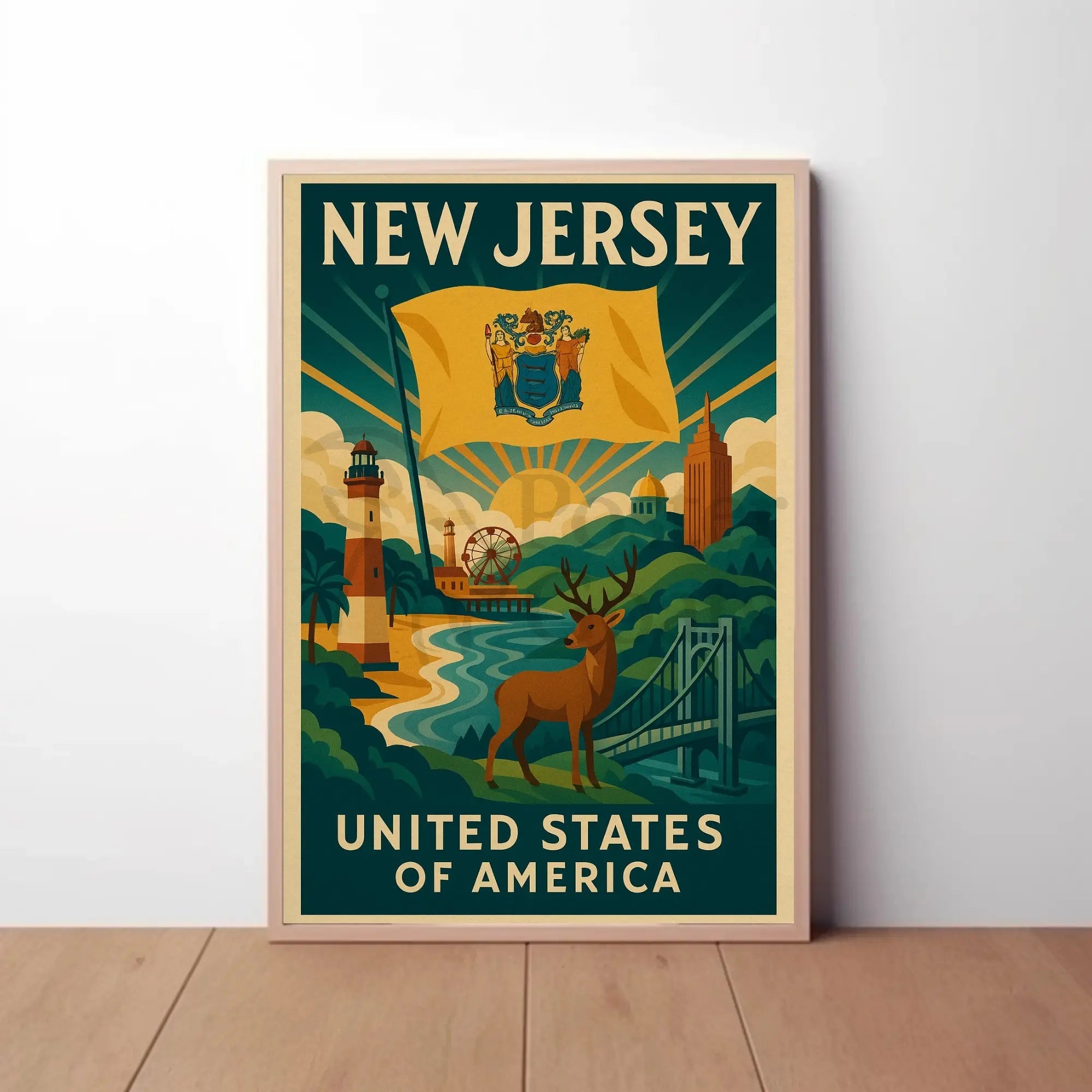 New Jersey Icons Vintage Travel Poster PosterGoat
