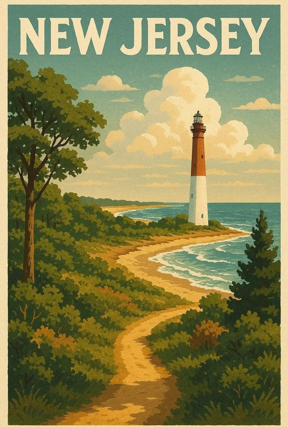 New Jersey Lighthouse Vintage Coastal Travel Poster PosterGoat