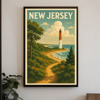 New Jersey Lighthouse Vintage Coastal Travel Poster PosterGoat