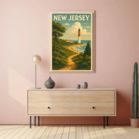 New Jersey Lighthouse Vintage Coastal Travel Poster PosterGoat