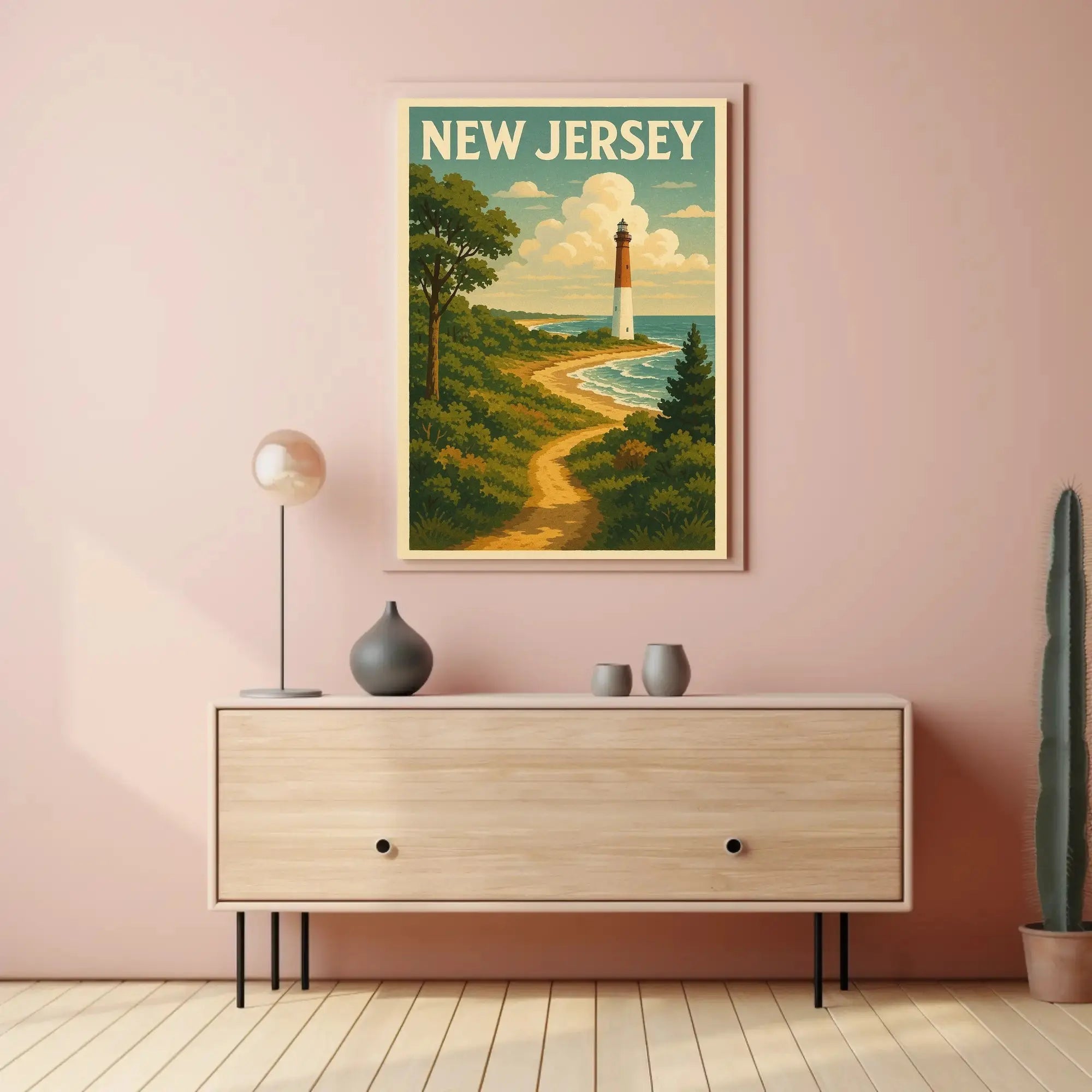 New Jersey Lighthouse Vintage Coastal Travel Poster PosterGoat