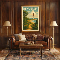 New Jersey Lighthouse Vintage Coastal Travel Poster PosterGoat