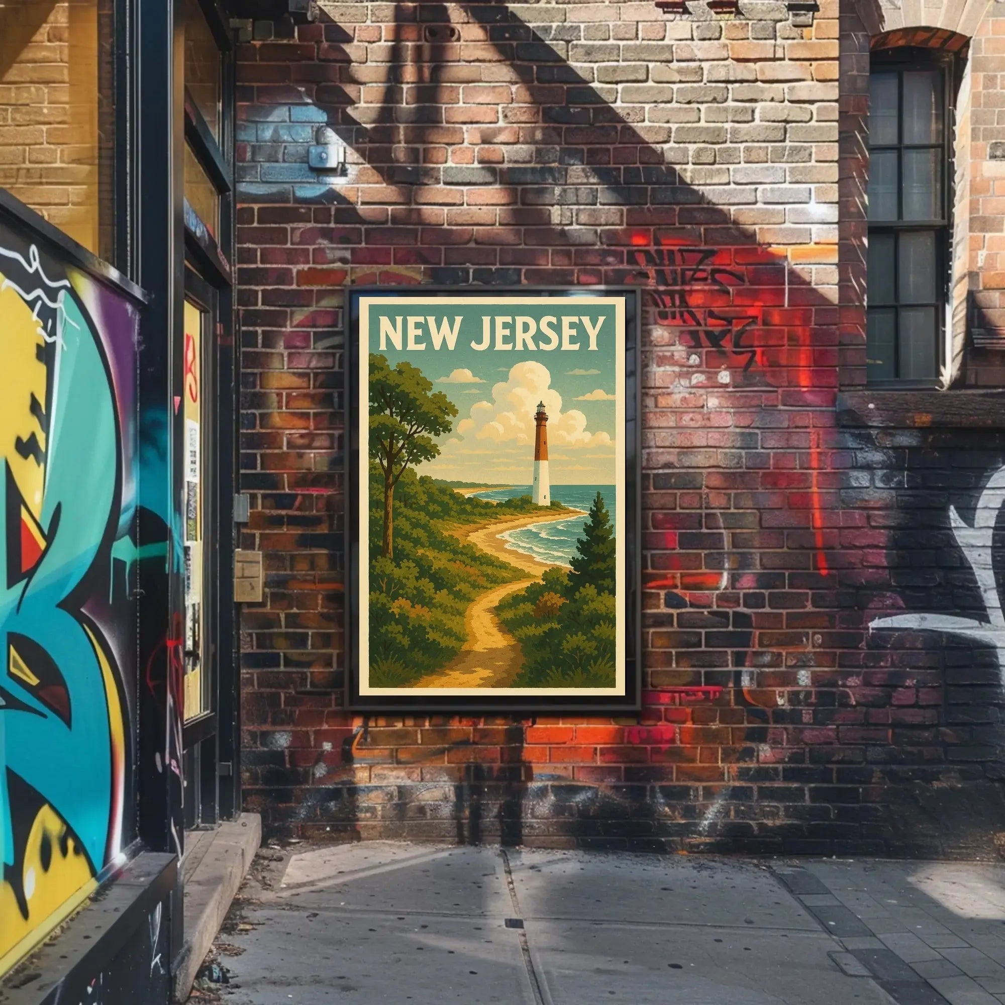 New Jersey Lighthouse Vintage Coastal Travel Poster PosterGoat