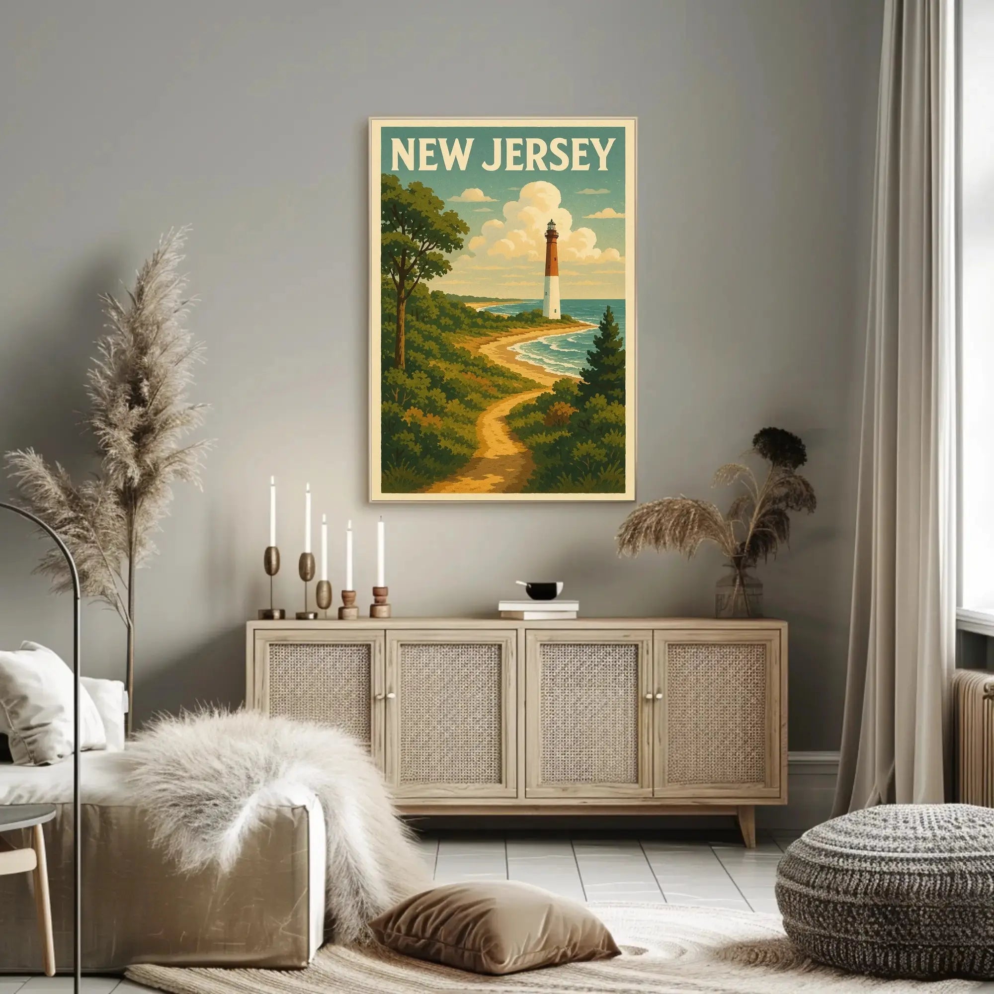 New Jersey Lighthouse Vintage Coastal Travel Poster PosterGoat