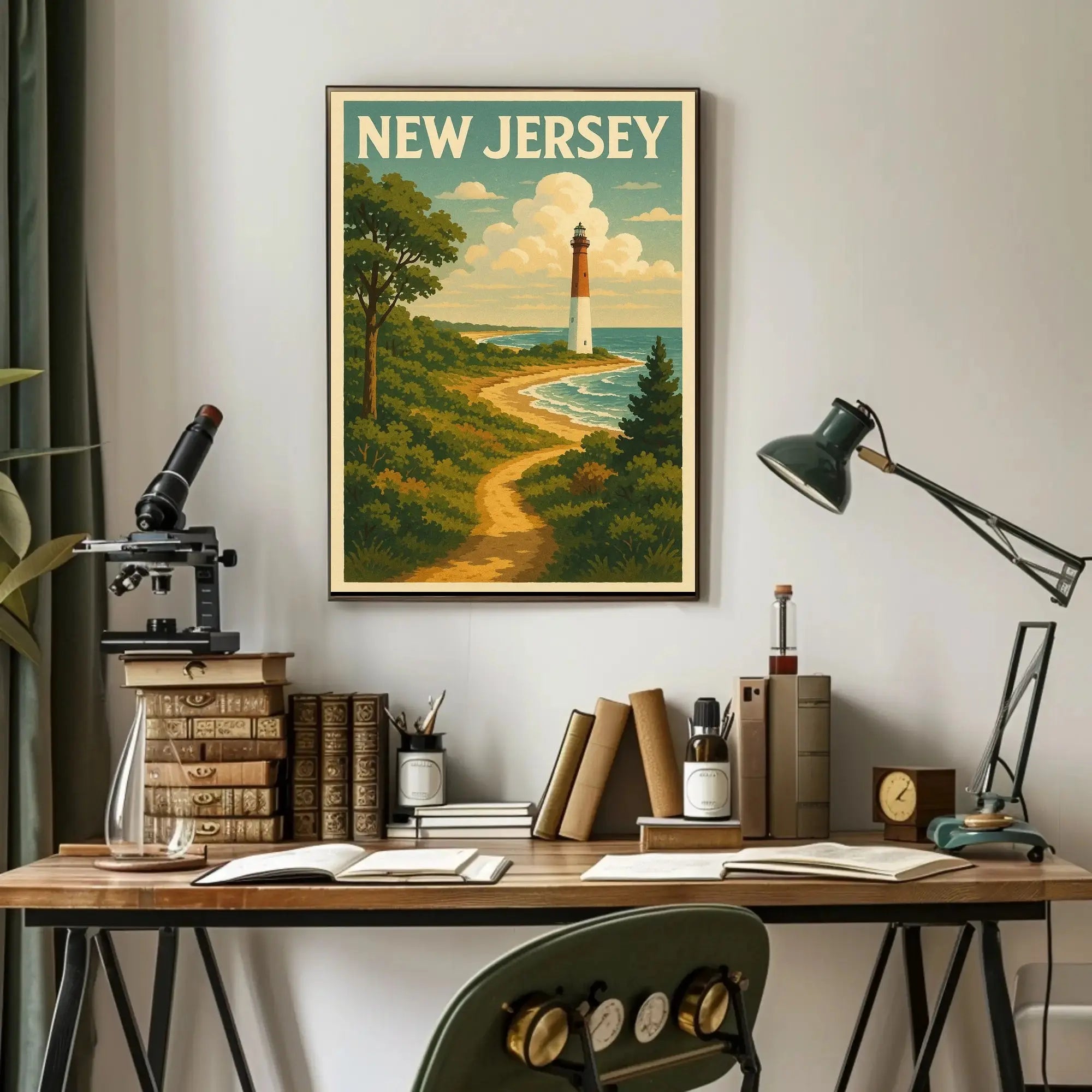 New Jersey Lighthouse Vintage Coastal Travel Poster PosterGoat