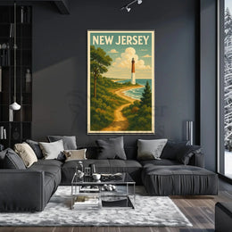 New Jersey Lighthouse Vintage Coastal Travel Poster PosterGoat