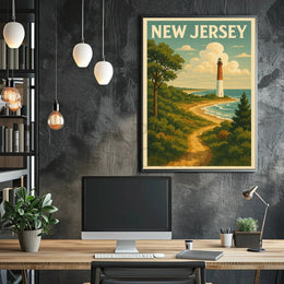 New Jersey Lighthouse Vintage Coastal Travel Poster PosterGoat