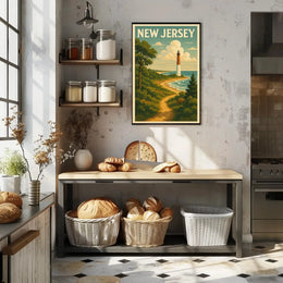 New Jersey Lighthouse Vintage Coastal Travel Poster PosterGoat