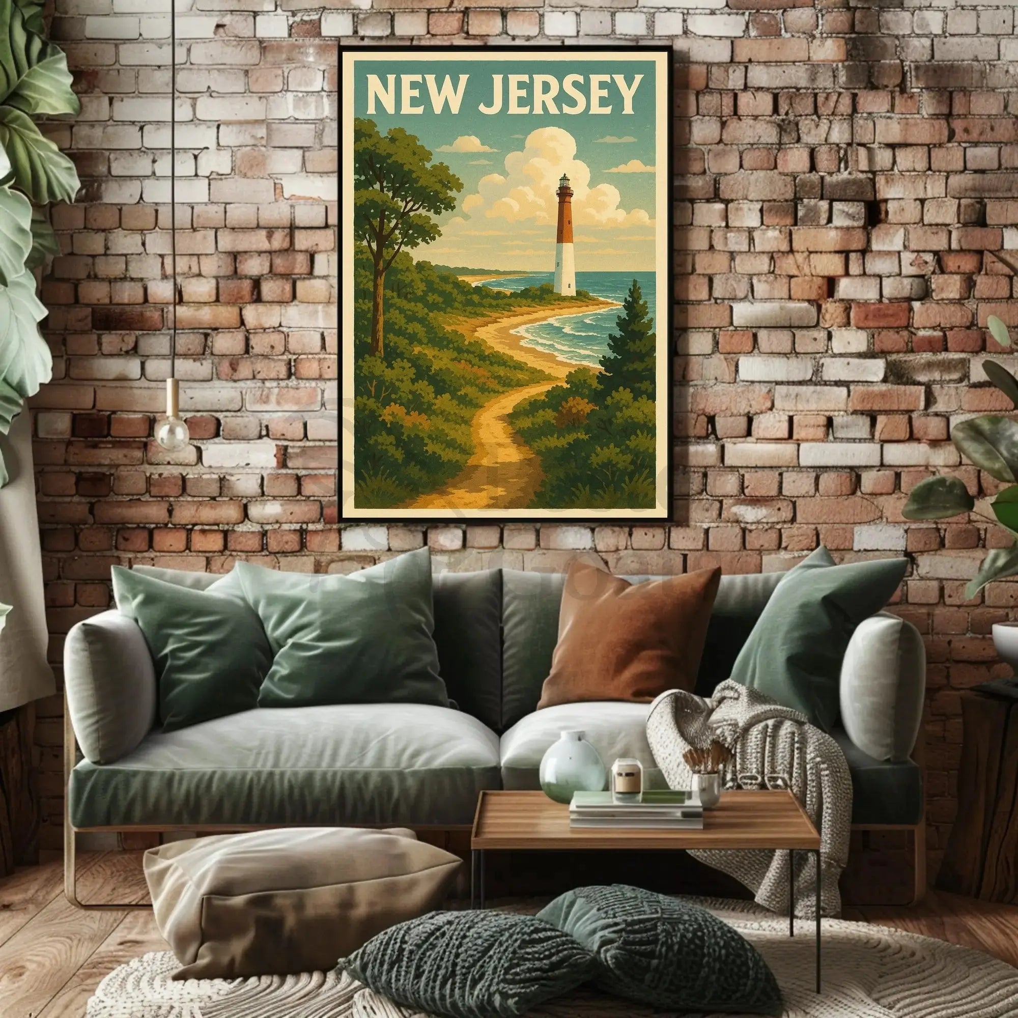 New Jersey Lighthouse Vintage Coastal Travel Poster PosterGoat
