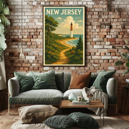 New Jersey Lighthouse Vintage Coastal Travel Poster PosterGoat