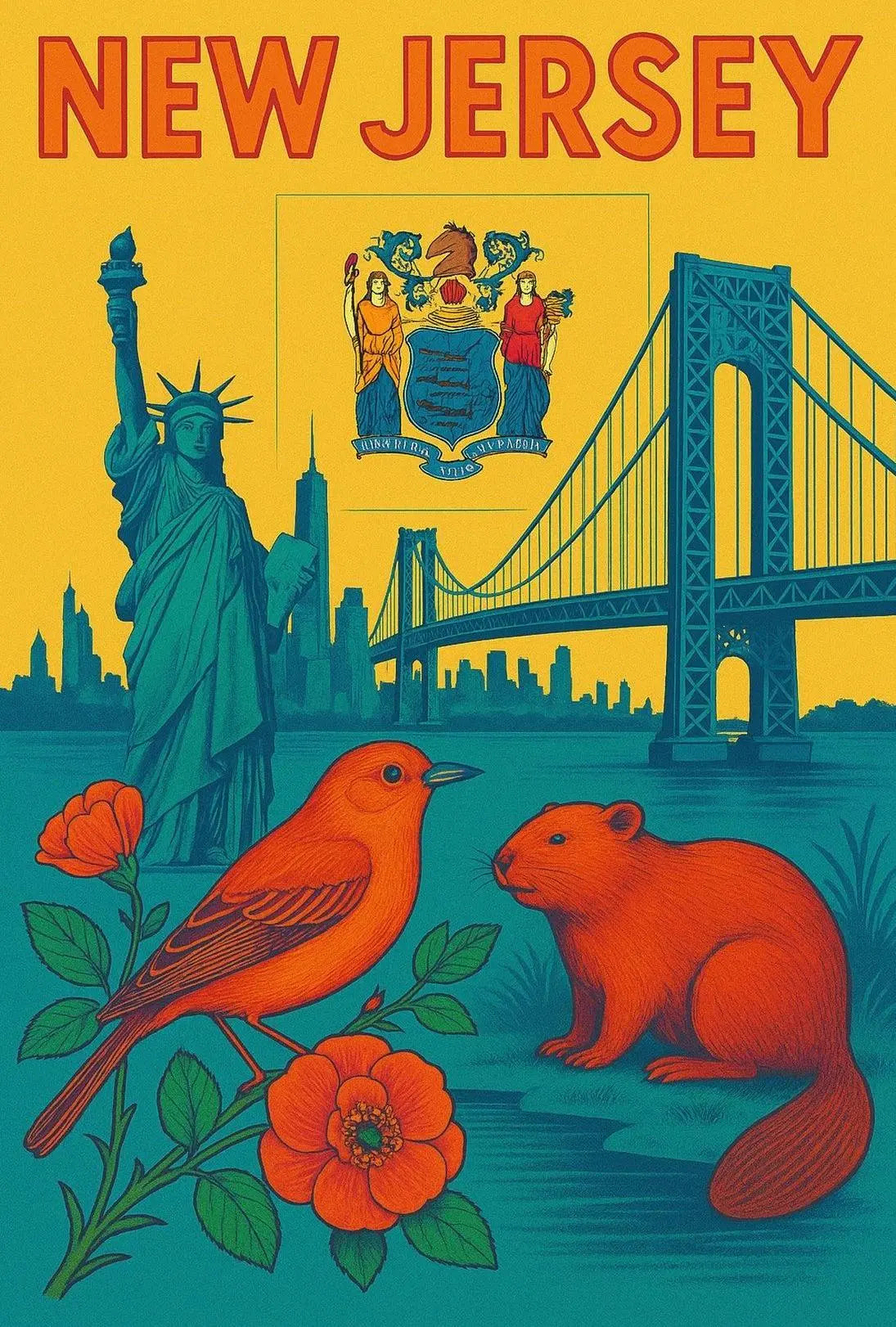 New Jersey Vibrant Retro Travel Poster PosterGoat