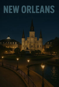New Orleans Nighttime Landmark Travel Poster PosterGoat
