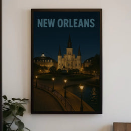 New Orleans Nighttime Landmark Travel Poster PosterGoat