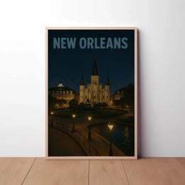 New Orleans Nighttime Landmark Travel Poster PosterGoat