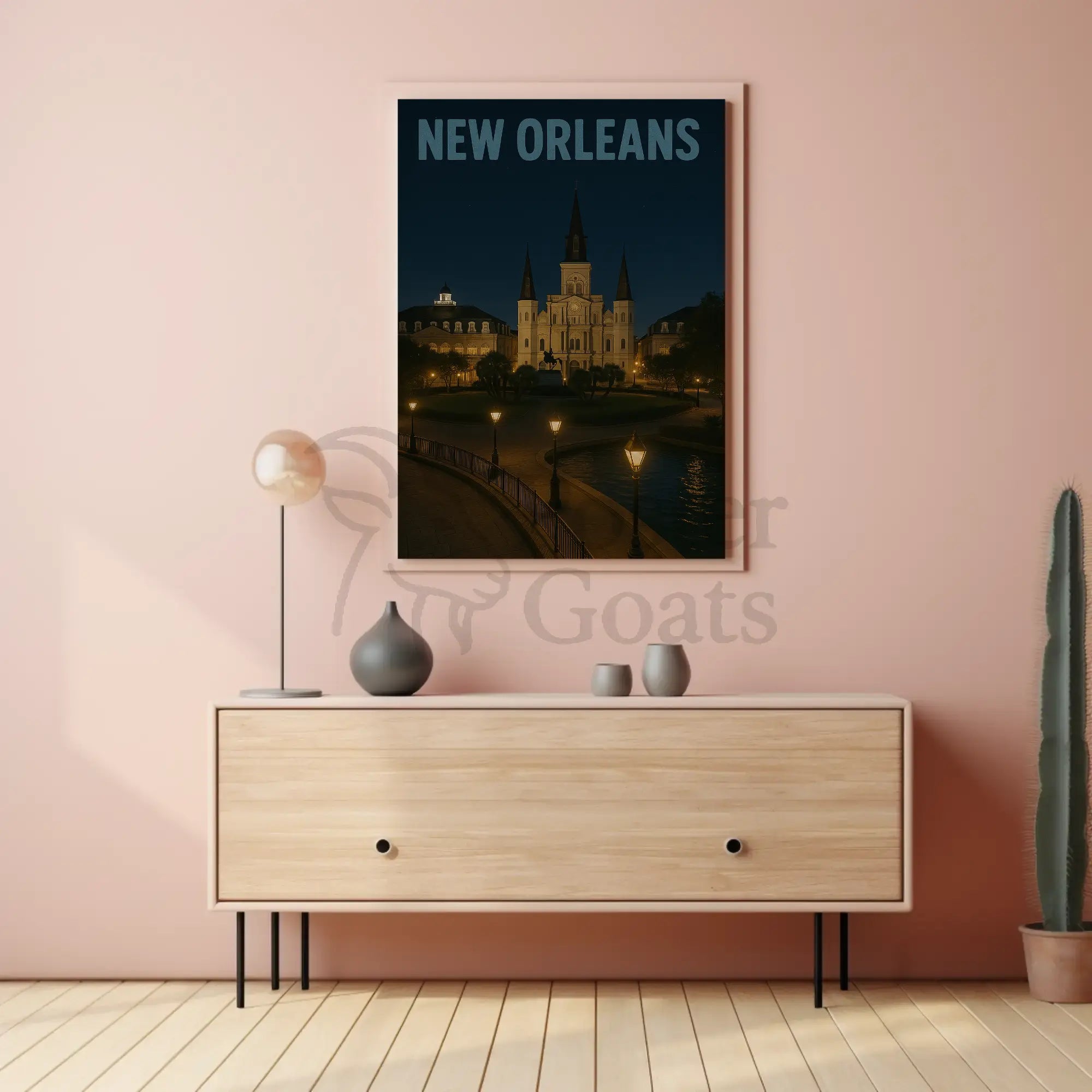 New Orleans Nighttime Landmark Travel Poster PosterGoat